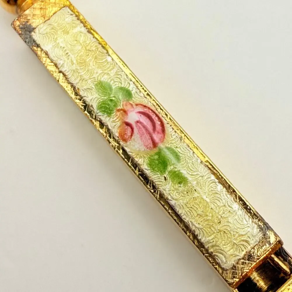 Vintage Floral Enamel Bar Whistle Pendant Necklace Gold Tone Functional 25" - Picture 4 of 11